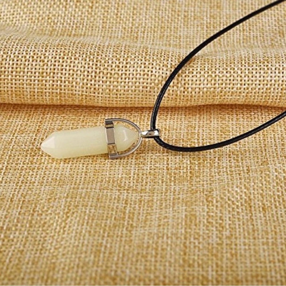 Citrine Polished Double Pointed Amythest Crystal Black Silk Cord and PU Leather